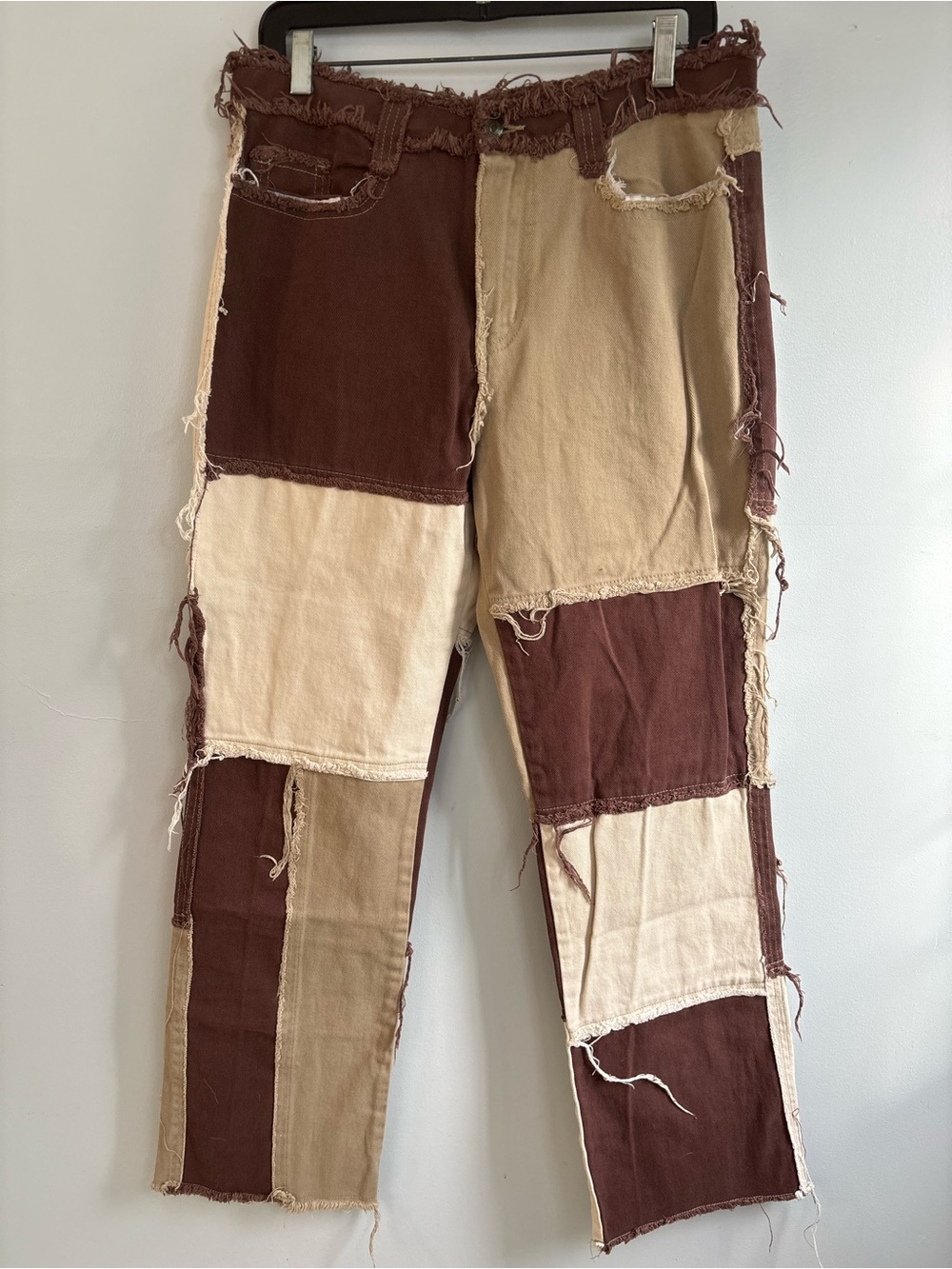 Jaded London Two-Tone Brown & Beige Patchwork Jeans